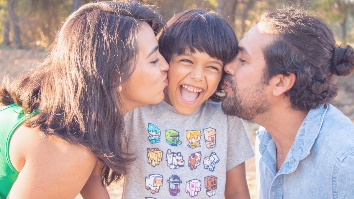 happy family beside beach